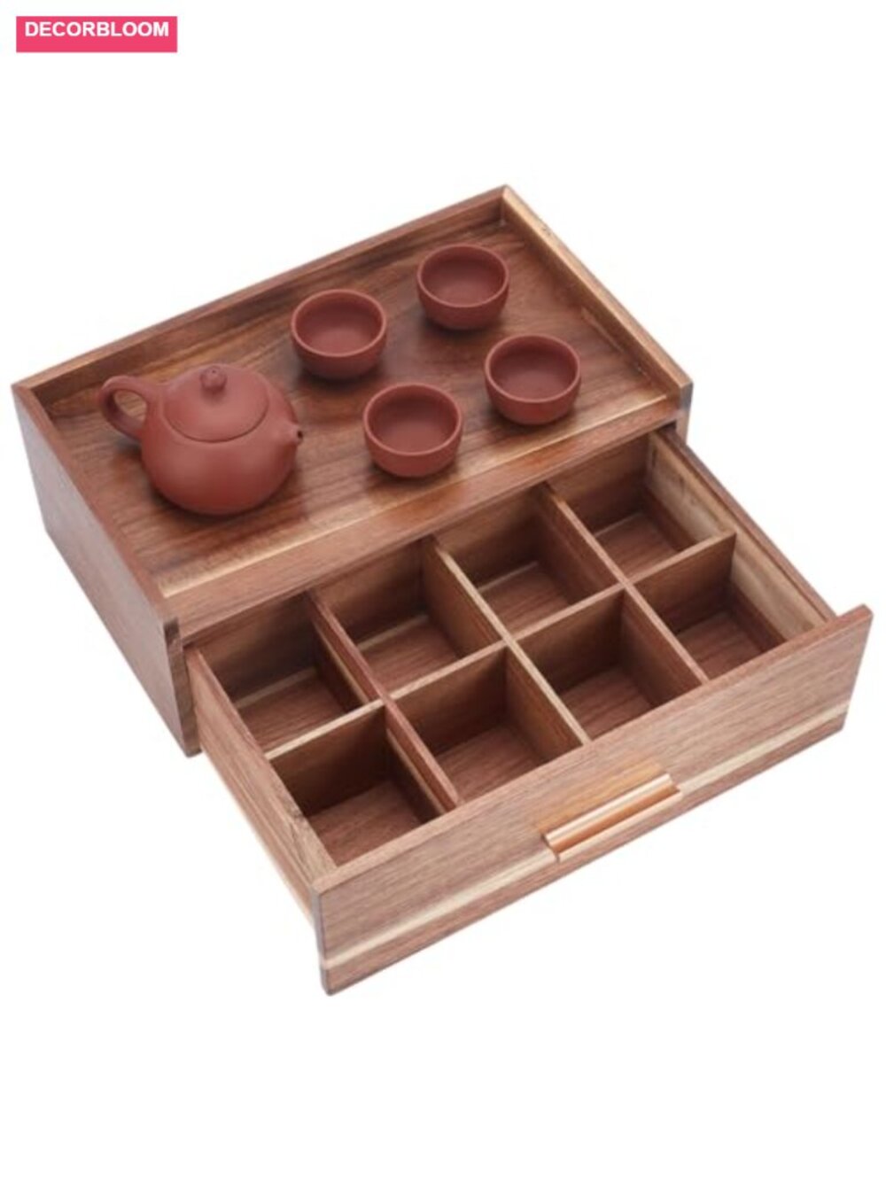 Acacia Wood Tea Storage Box with Drawer - Countertop Tea Bag Organizer Caddy - Picture 4 of 4